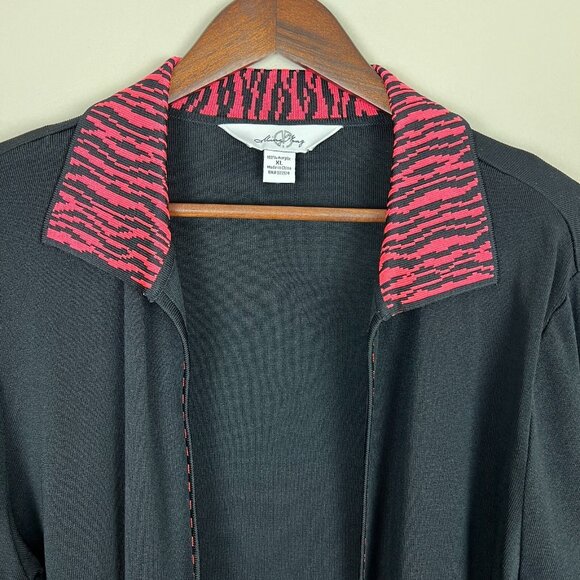 Ming Wang Cardigan Jacket Womens XL Black Coral Pink Open Front Knit 3/4 Sleeve - Picture 3 of 10